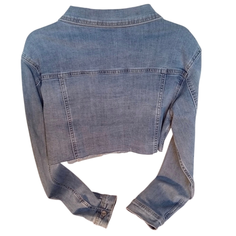 Lizette Collection Embellished Cropped Long Sleeve Denim Jacket Women Medium - Picture 6 of 12